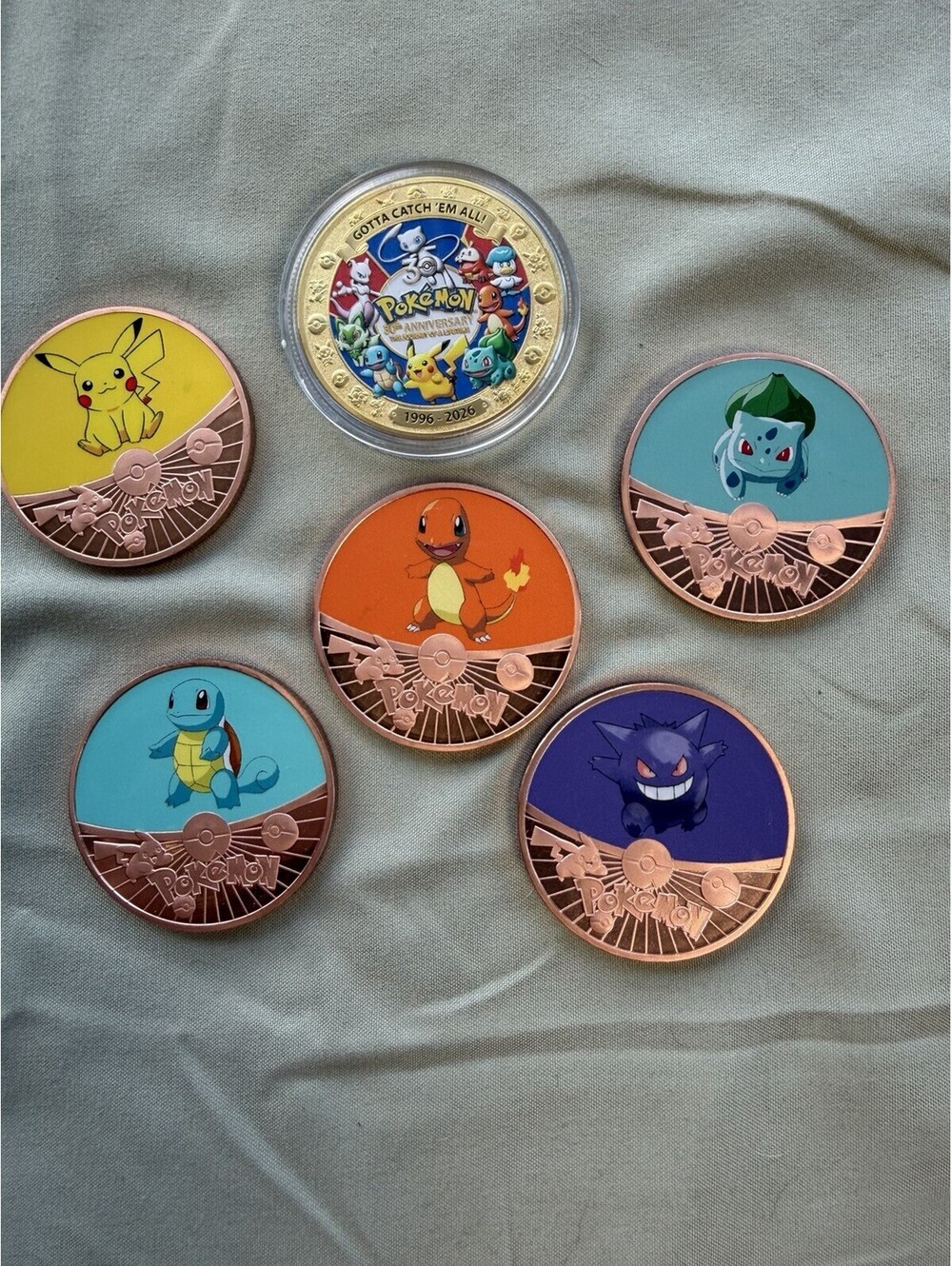 Pokemon Copper Coin Lot Of 6 w/30th Anniversary All 1 Oz .999